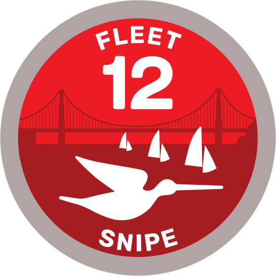 Snipe Fleet 12 badge: the Golden Gate Bridge over racing Snipes and a snipe bird